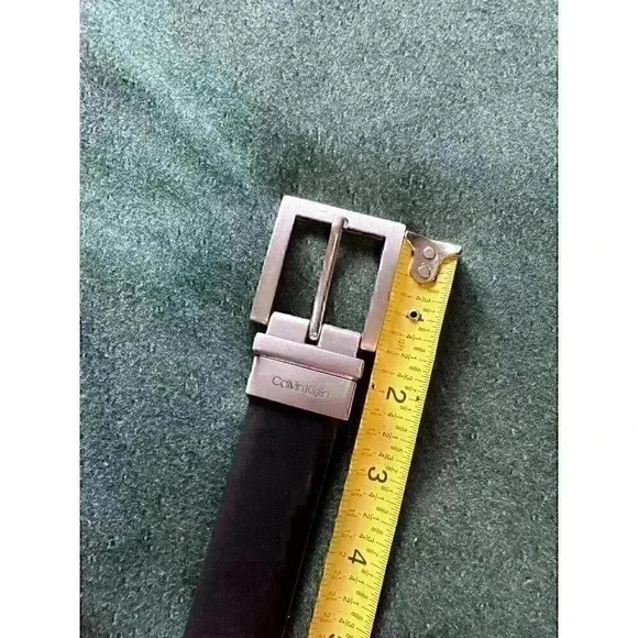 Calvin Klein black leather belt 42” x 1” wide brushed silver tone hardware - Picture 5 of 7